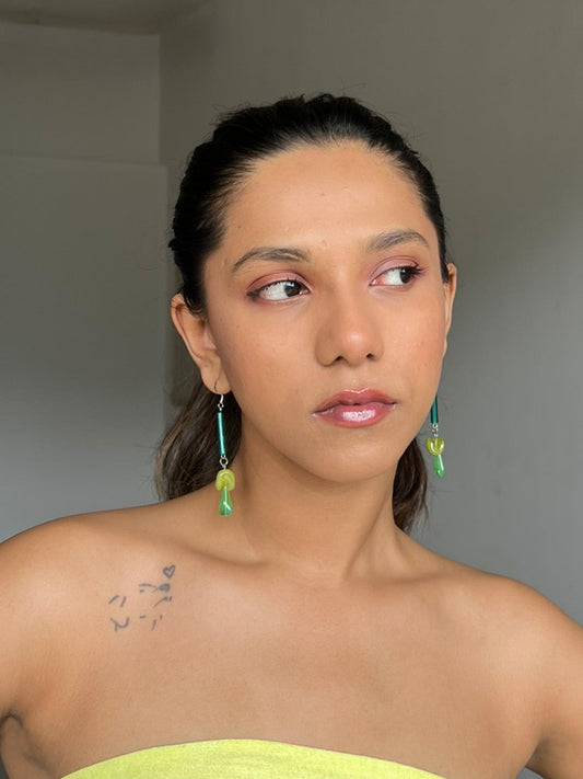 Green Glass Stem Earrings