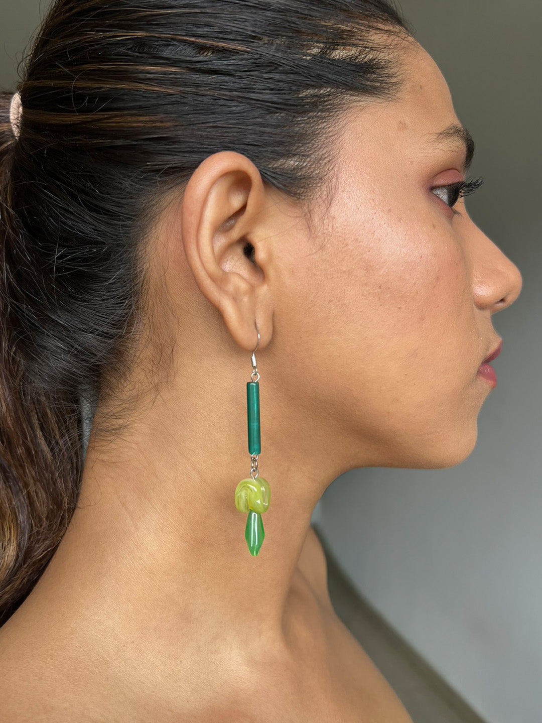 Green Glass Stem Earrings