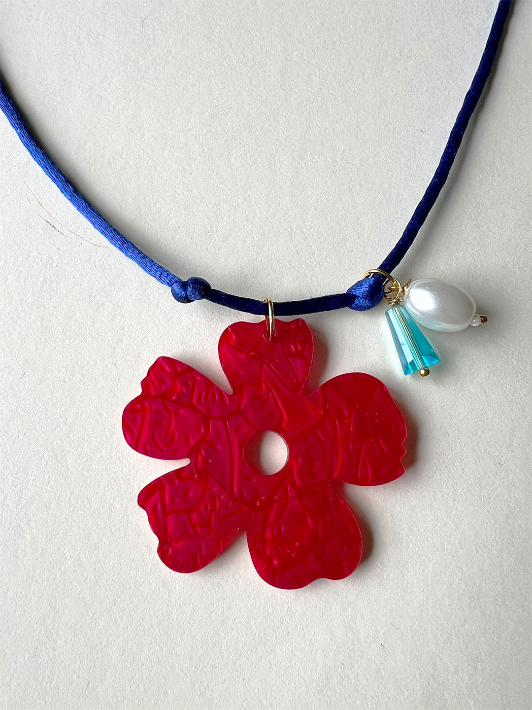 Red Flower Pendant Cord Necklace