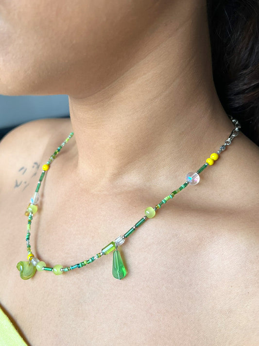 Assorted Green Beaded & Chain Necklace