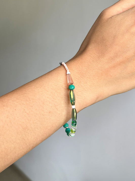 Green & Pink Mixed Beads Bracelet