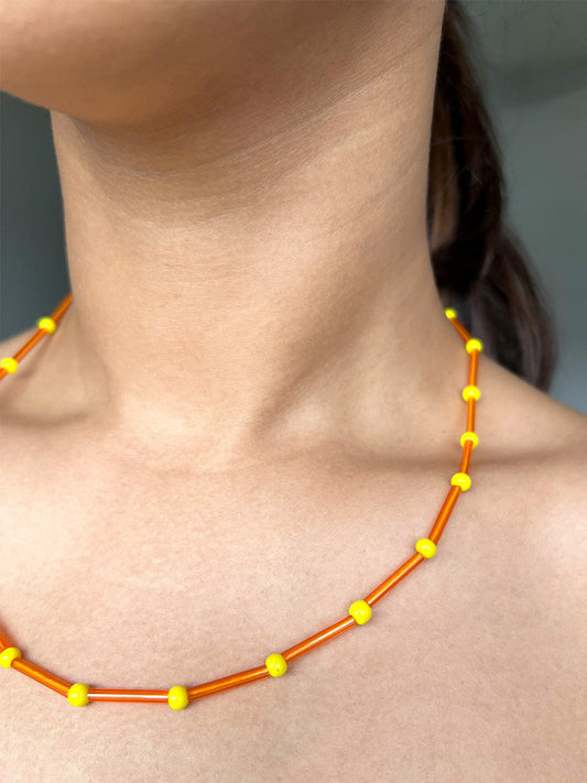 Orange & Yellow Glass Tube Necklace