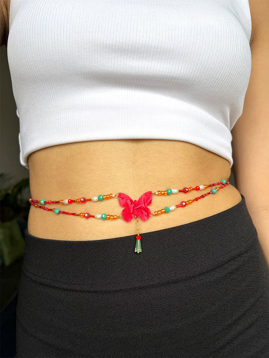 Butterfly Two Layer Beaded Waist Chain