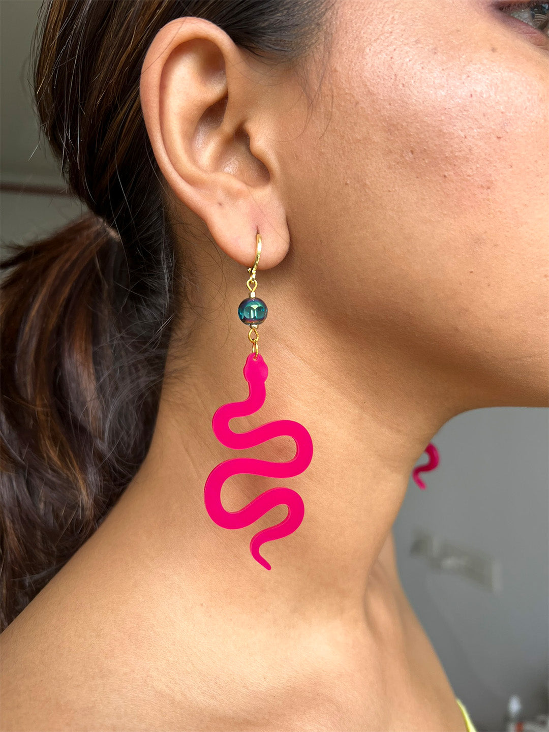 Vibrant Magenta Wavy Snake Earrings