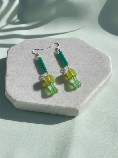 Green Glass Stem Earrings