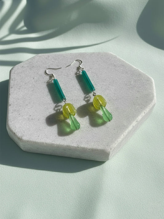 Green Glass Stem Earrings