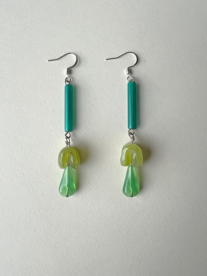 Green Glass Stem Earrings