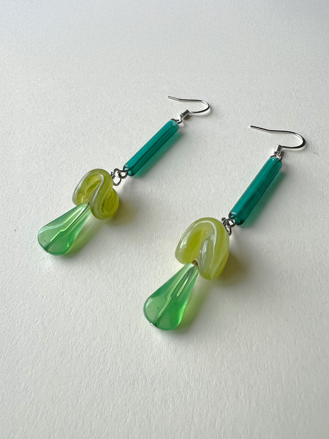 Green Glass Stem Earrings