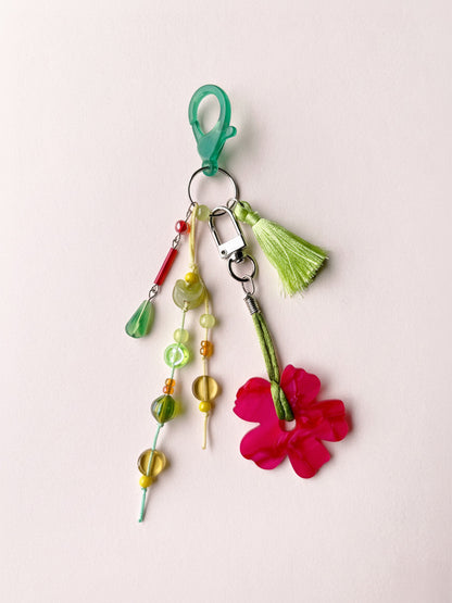 Flower Bag Charm With Beads & Tassel