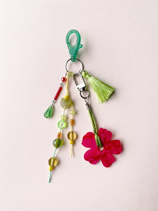 Flower Bag Charm With Beads & Tassel