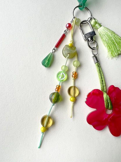 Flower Bag Charm With Beads & Tassel