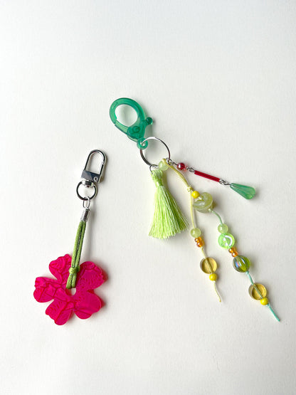 Flower Bag Charm With Beads & Tassel