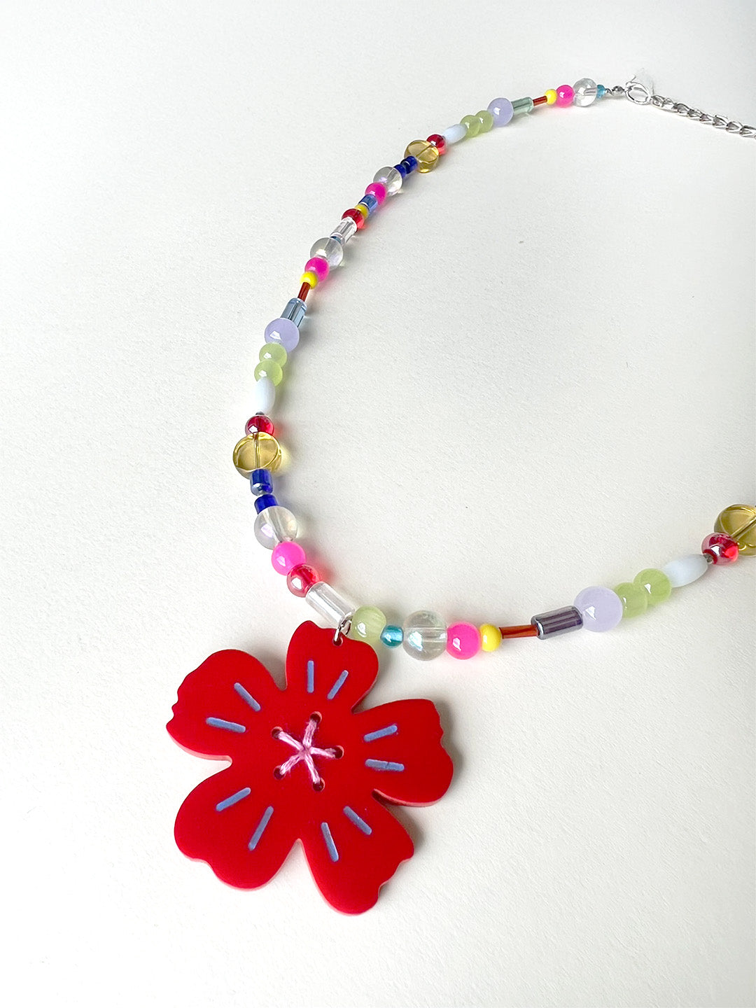 Flower Pendant Multicolour Beaded Necklace