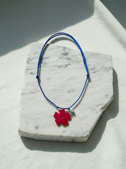 Red Flower Pendant Cord Necklace