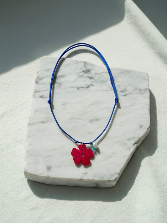 Red Flower Pendant Cord Necklace