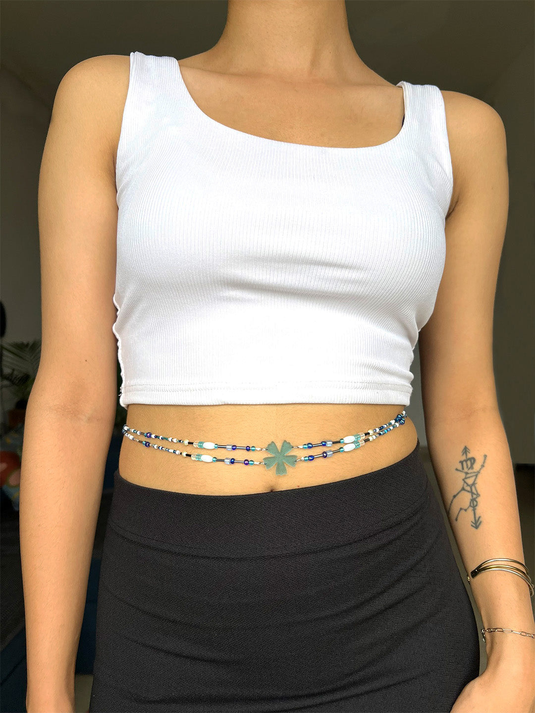 Floral Two Layer Beaded Waist Chain