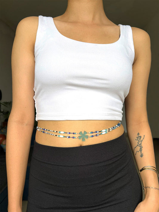 Floral Two Layer Beaded Waist Chain