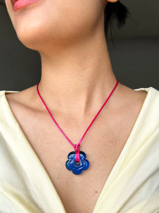 Blue Flower Pendant Cord Necklace