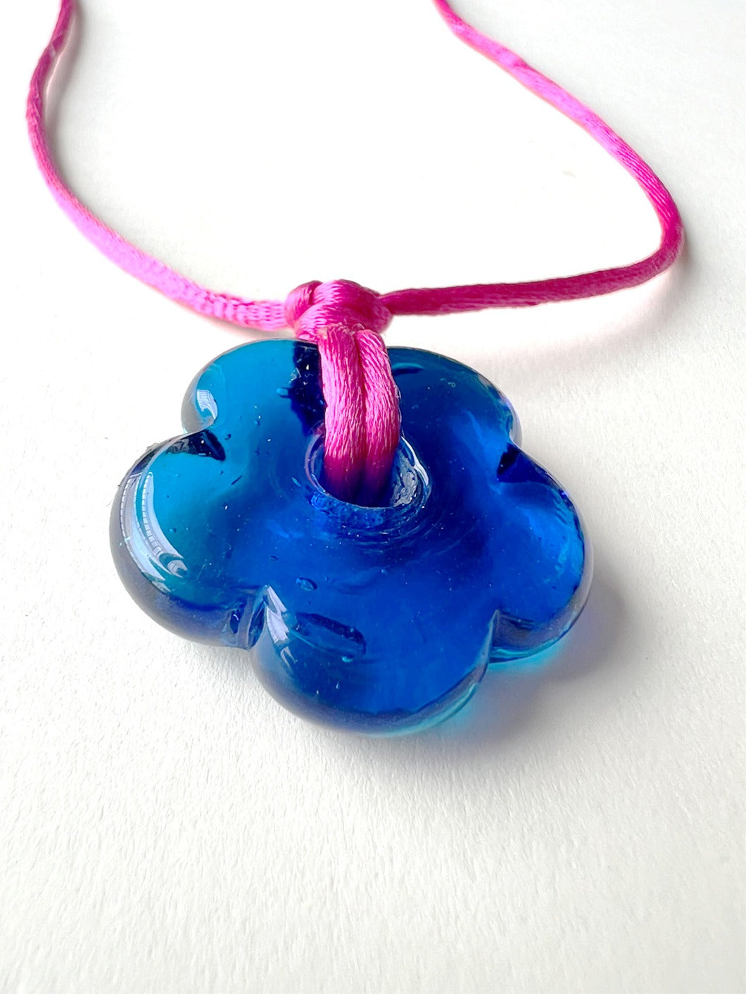 Blue Flower Pendant Cord Necklace