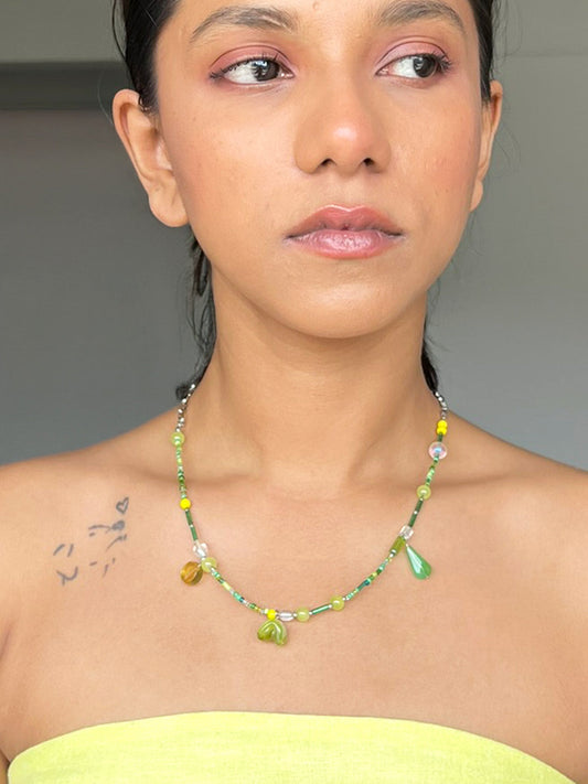 Assorted Green Beaded & Chain Necklace