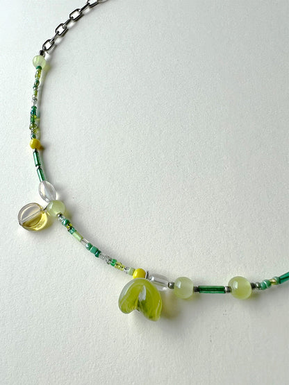 Assorted Green Beaded & Chain Necklace