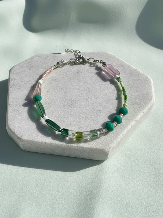 Green & Pink Mixed Beads Bracelet