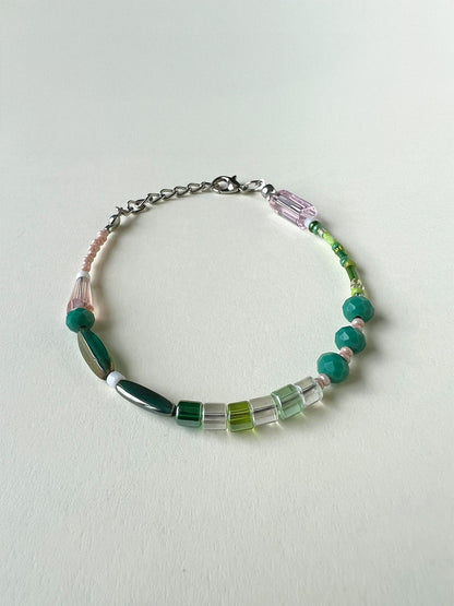 Green & Pink Mixed Beads Bracelet