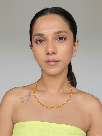 Orange & Yellow Glass Tube Necklace