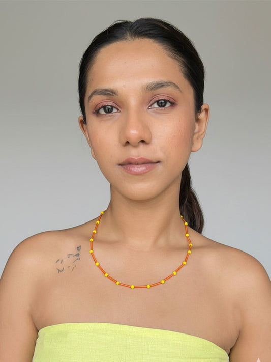 Orange & Yellow Glass Tube Necklace