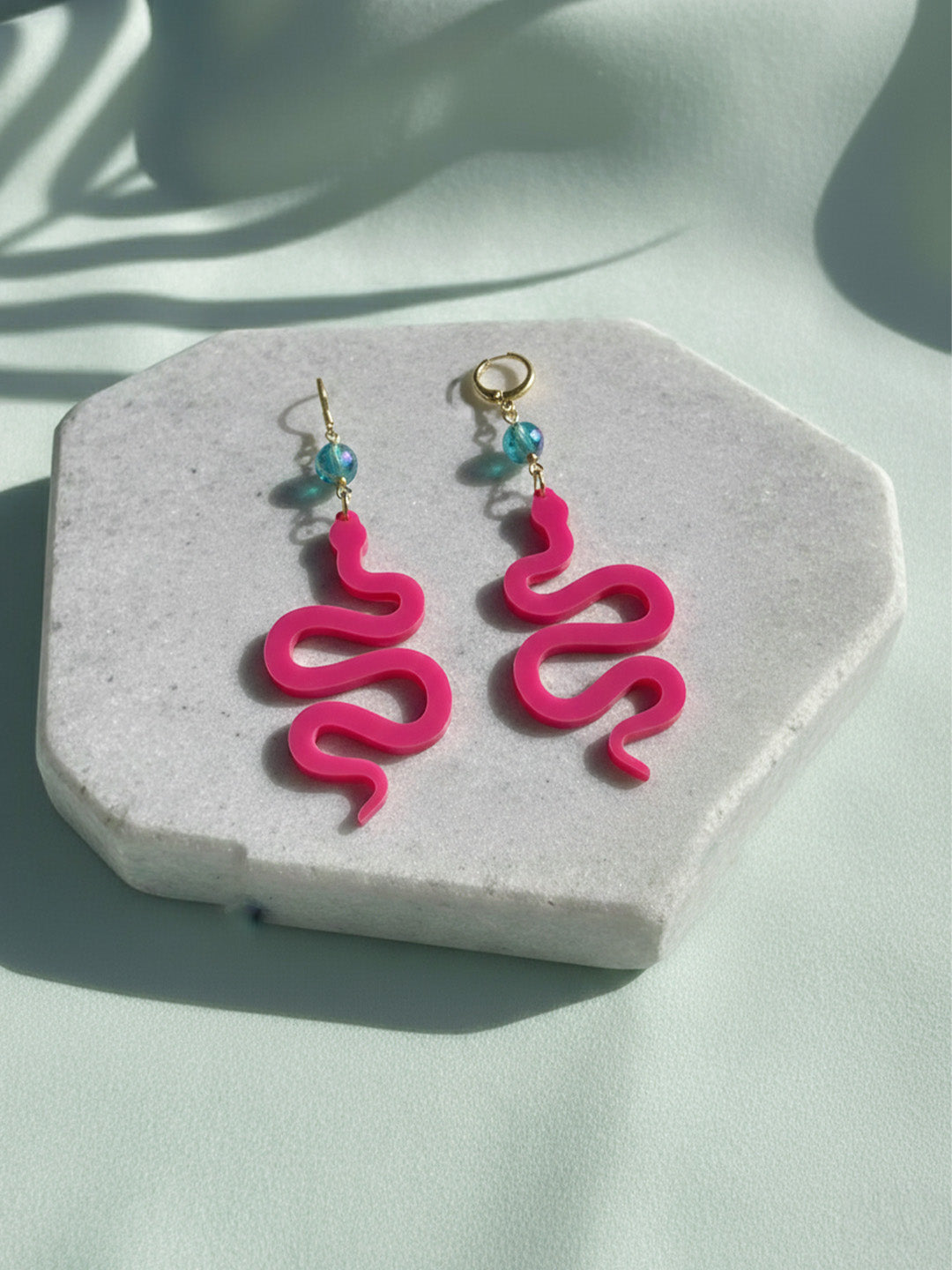 Vibrant Magenta Wavy Snake Earrings