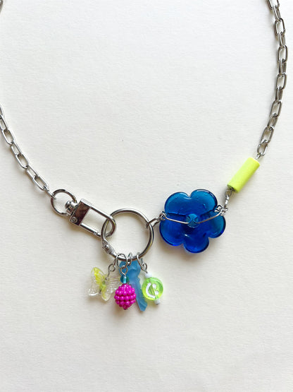 Indigo Bloom – One-of-a-Kind Industrial Charm Necklace | Y2K Aesthetic