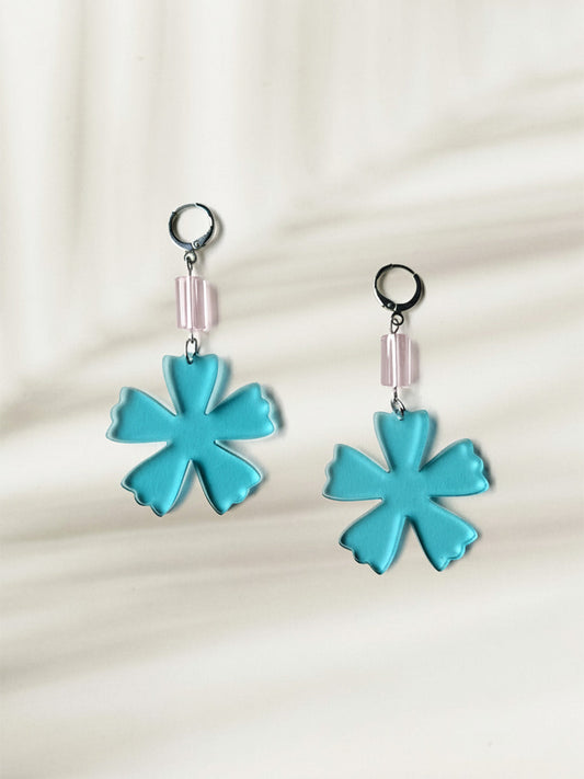 Aqua Flower Drop Earrings