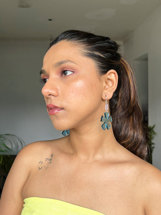 Aqua Flower Drop Earrings