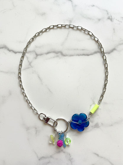 Indigo Bloom – One-of-a-Kind Industrial Charm Necklace | Y2K Aesthetic